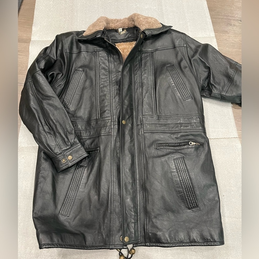 [L]M.Julian Wilsons Men's Black Leather Wool Lined Jacket detach Collar Barn